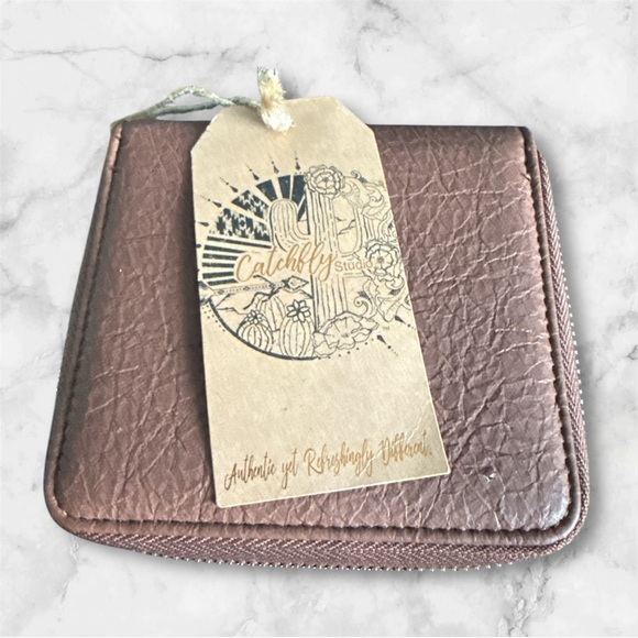 Cute Small Catchfly Cactus Embroidered brown Wallet - Picture 2 of 7